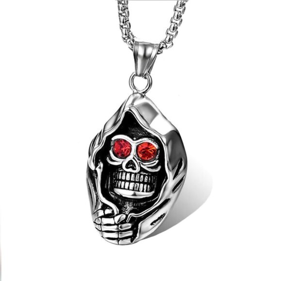 ❤️Surgical punk ghost head ruby skull necklace, N90201P110 - Picture 8 of 9